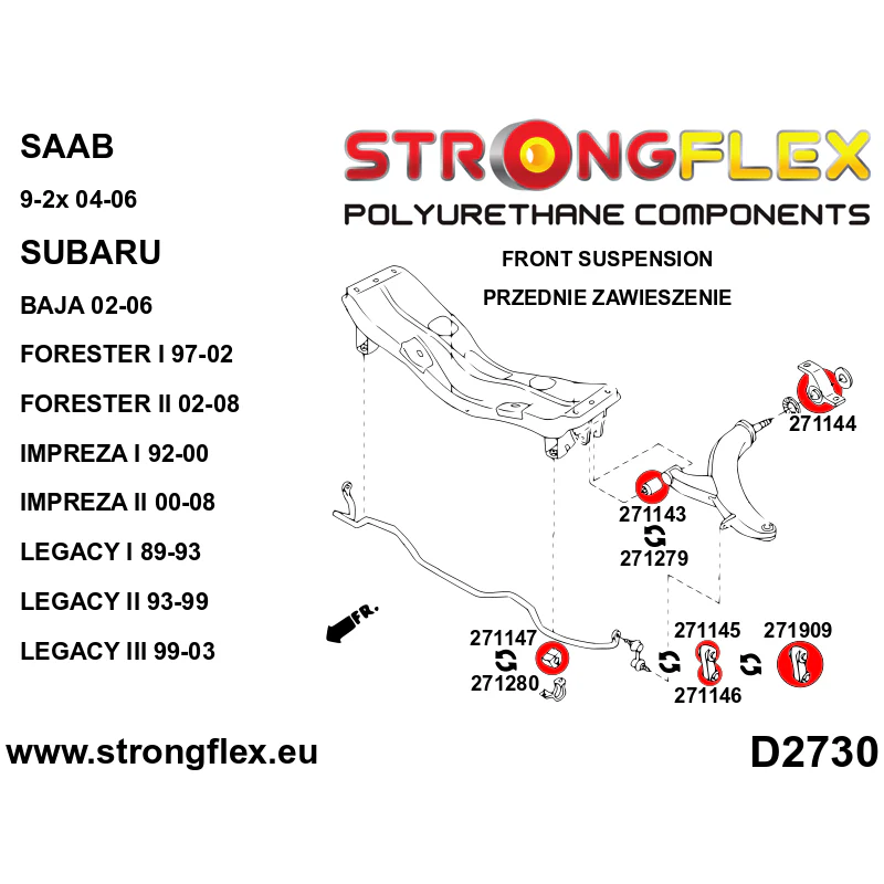 FRONT SUSPENSION BUSH KIT Subaru Forester 1/2, Impreza I/II,  Legacy I/II/III, Outback I/II - Image 3