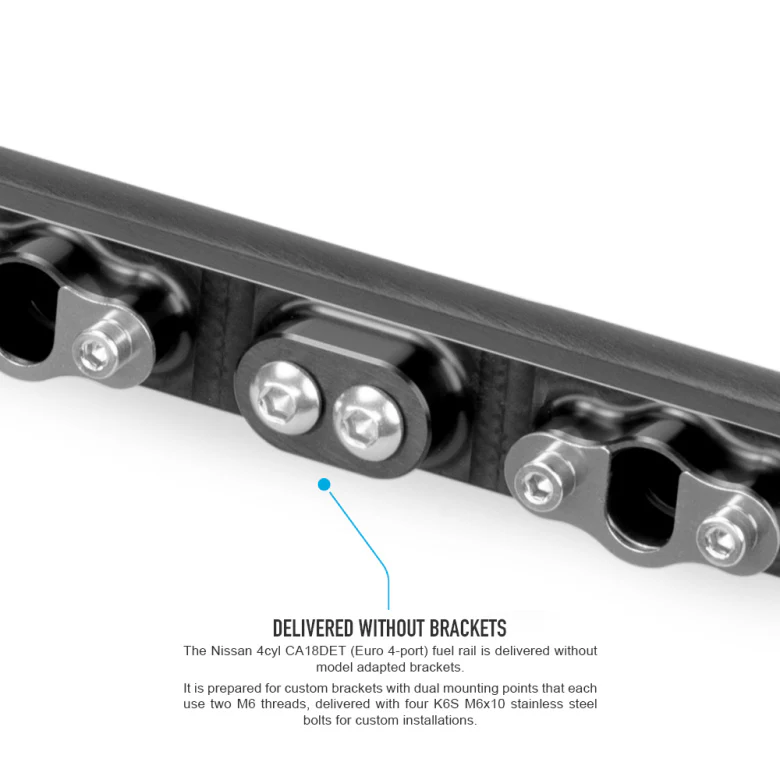 Nissan 4cyl CA18DET (Euro 4-port) fuel rail - without brackets (Including AN6 or AN8 Rail Fittings) - Image 4